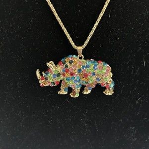 Beautiful  Colorful Necklace Rhino Multicolor Rhinestone Africa Collectible